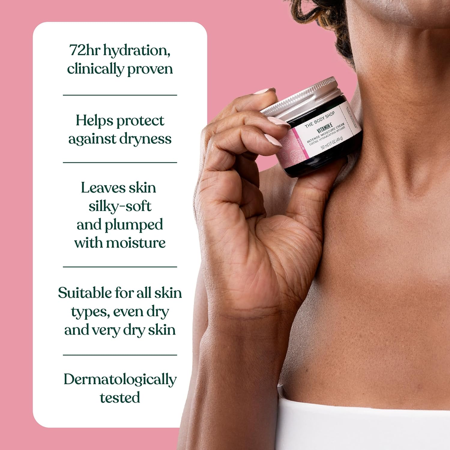 The Body Shop Vitamin E Intense Moisture Cream | 72hr Face Moisturizer with Hyaluronic Acid | Whipped Face Cream for Softer Smoother Skin, Vegan, 50 ml / 1.7 oz