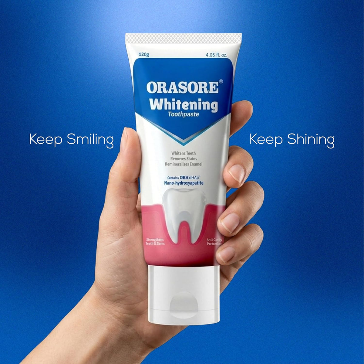 Orasore Whitening Toothpaste 120gm with nHAp | Peroxide-Free | Enamel Remineralizer | Natural Extracts to Reduce Sensitivity, Fight Cavities & Remove Gum Diseas