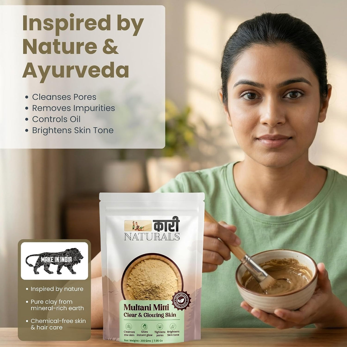 Multani Mitti Powder (Pack of 3 x 200 Grams) | Cleanses Face & Scalp, instant face glow, tightens pores, brightens tone & removes dead skin | 100% Pure & Organi