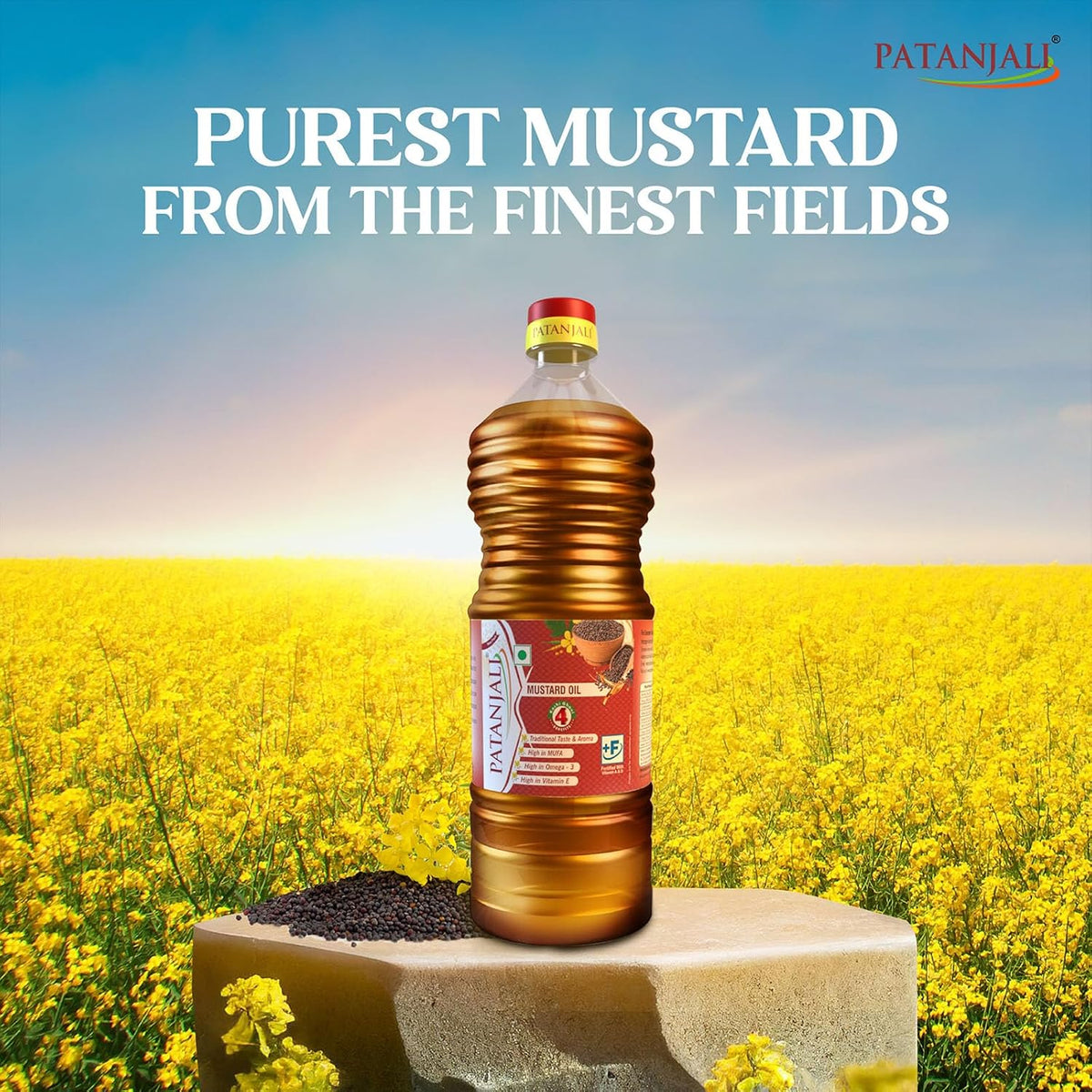Patanjali Pure Mustard Oil, Natural Kachi Ghani, Sarso ka Tel, Healthy Cooking Oil for Daily Use - 1L 1 l (Pack of 1)