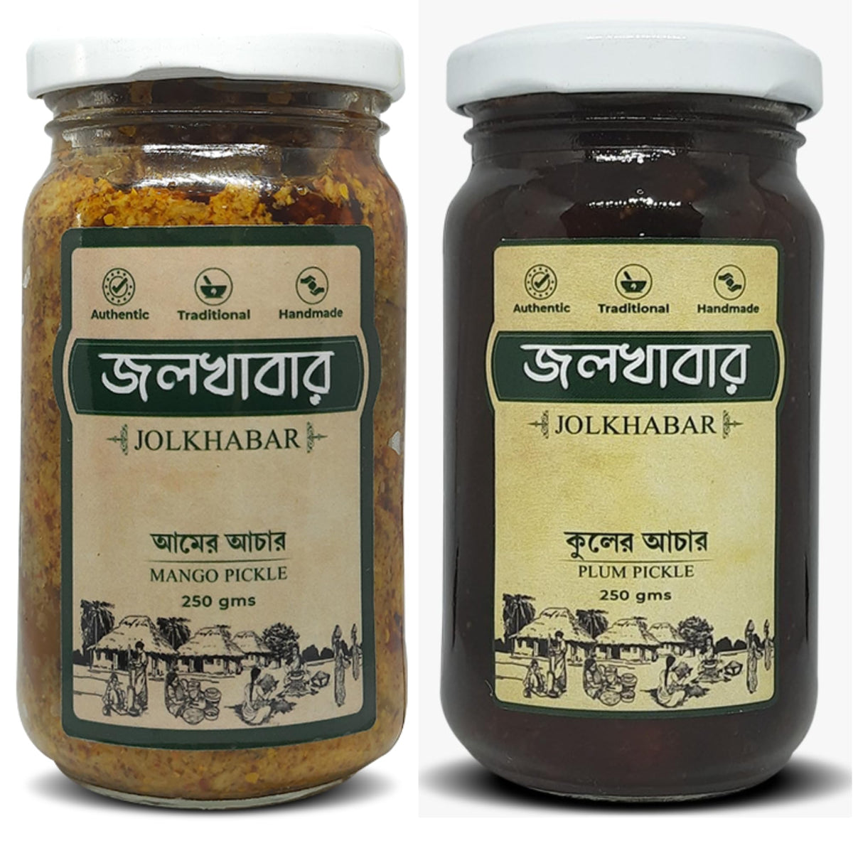JOLKHABAR | Aam er Achar - Kul er Achar | Mango Pickle - Plum Pickle | Authentic Traditional Handmade | Bengali Recipe | 500gms Pack (250 gms each) | Pack of 2
