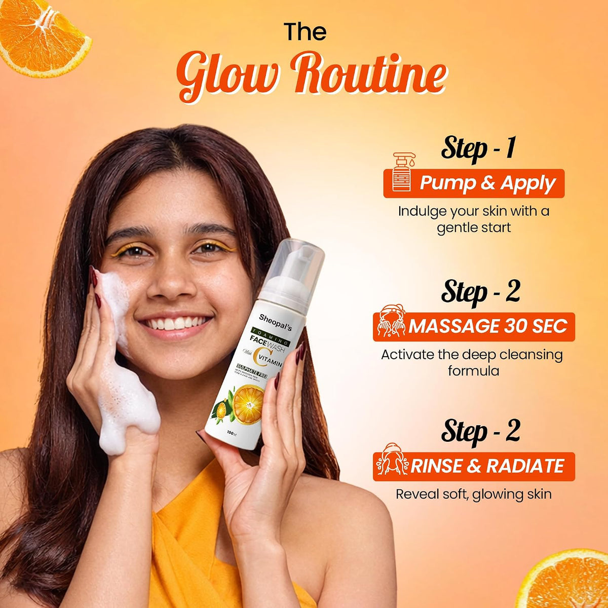 Sheopals Vitamin C Foaming Face Wash | For Acne-Prone Skin & Brightening | With Turmeric, Vitamin C, Aloe Vera & Neem | Gentle Deep Cleanser for Glowing Skin –
