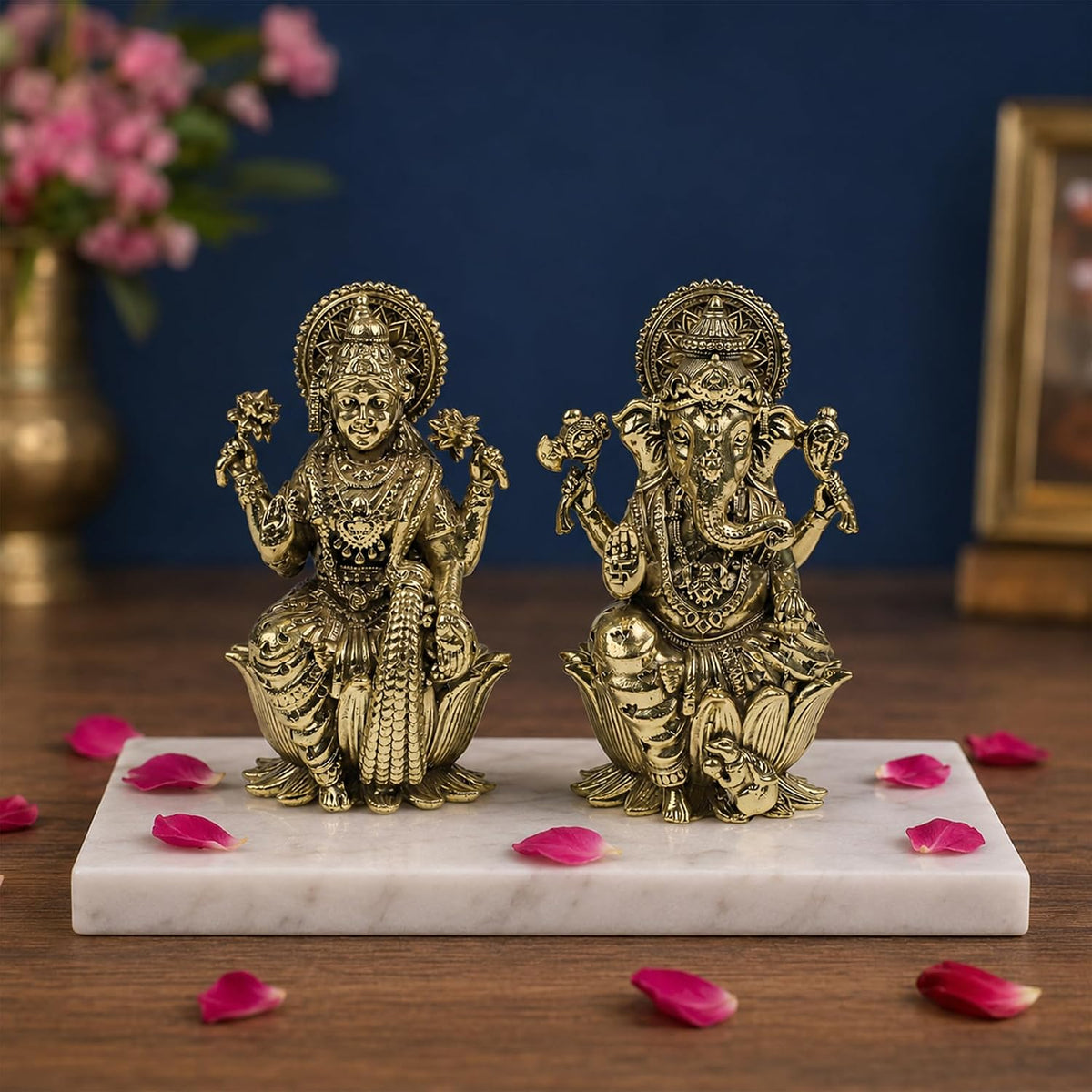 3 Inch Pure Brass Shree Lakshmi Ganesh Murti Set for Home Mandir & Pooja Room Laxmi Ganpati Idols for Diwali Pooja Festival Decoration Housewarming Gift Traditi