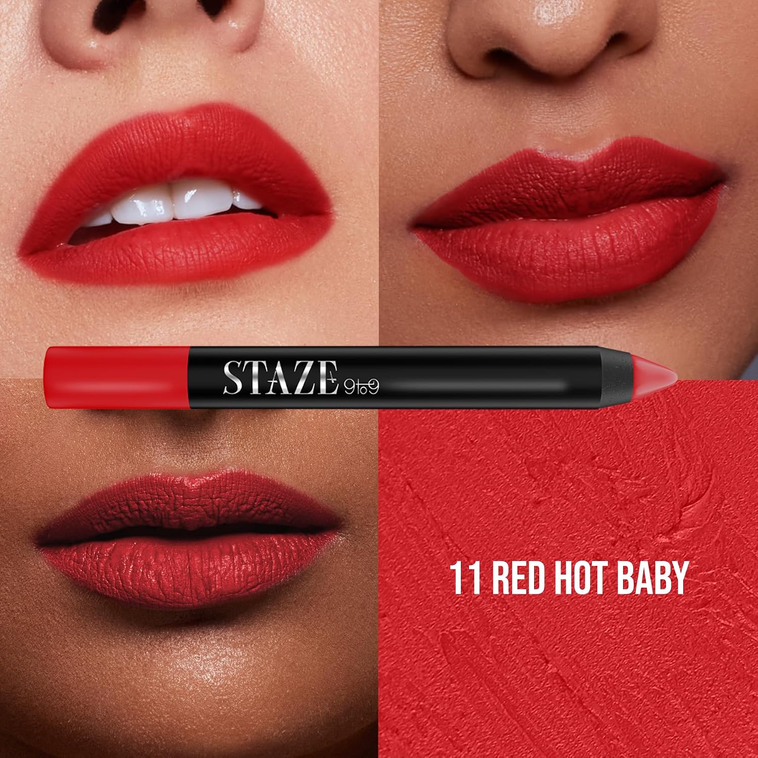Staze Pout On Lip Crayon Lipstick High Pigment Matte Finish Long-Lasting & Waterproof With Vitamin E & Jojoba Oil Smudgeproof Sharpenable Lip Crayon 11 Red Hot Baby 3.5g