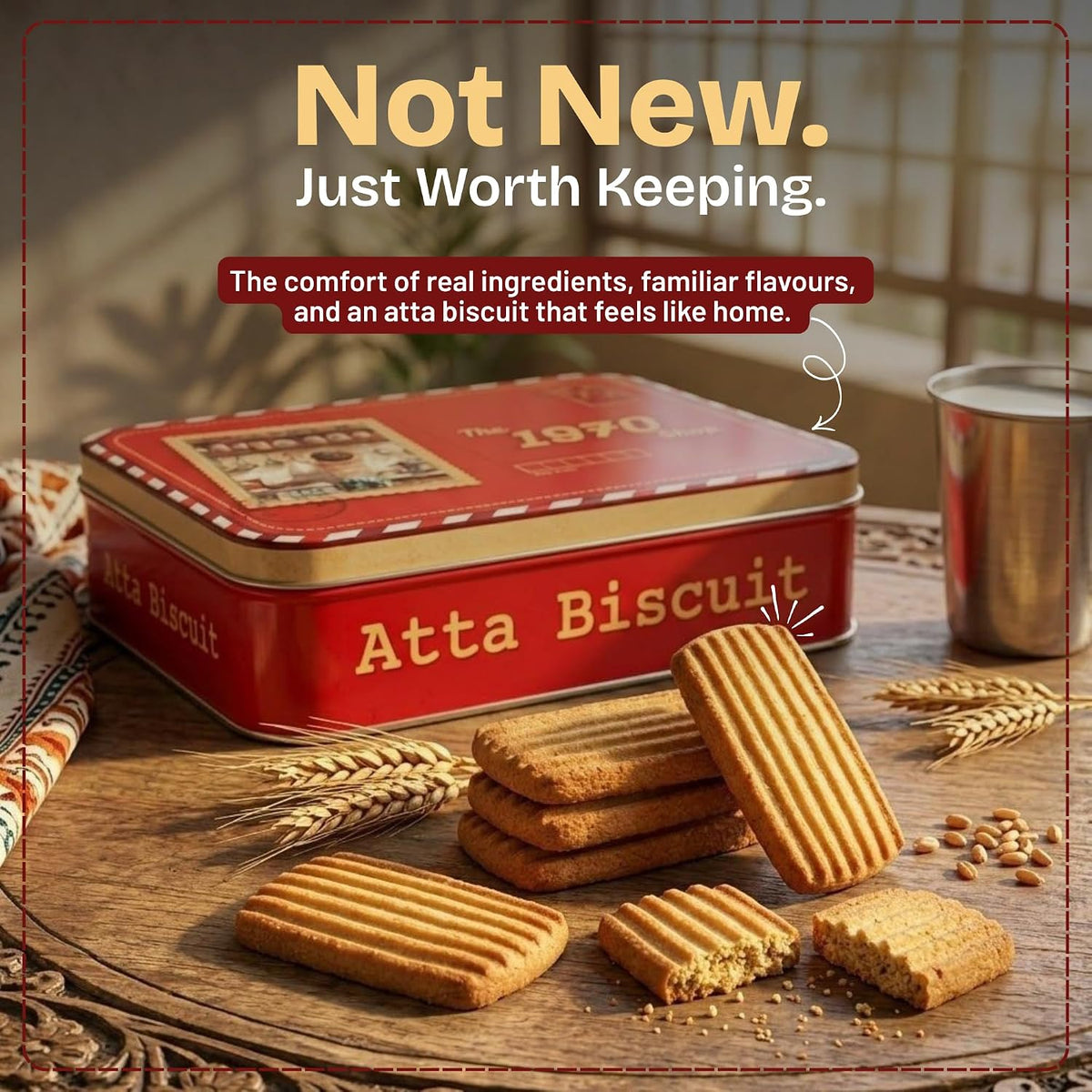The 1970 Shop 100% Atta Biscuit | Desi Ghee & Desi Khand | No White Sugar | 0% Maida | Eggless & Vegetarian | No Preservatives | No Palm Oil | Handmade Cookies