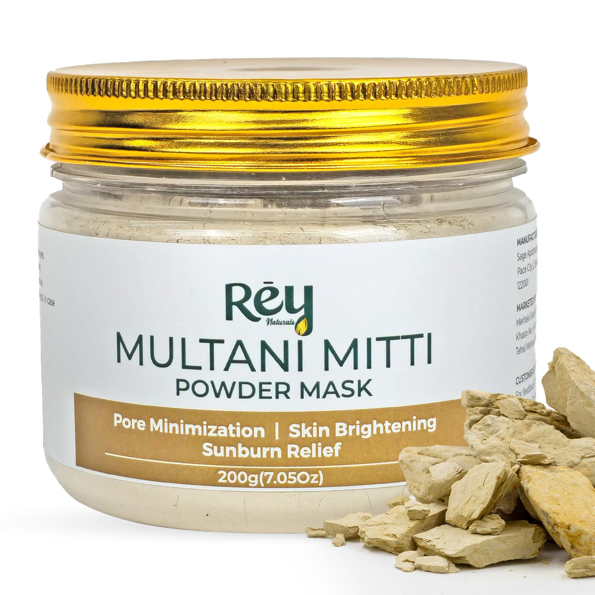 Rey Naturals Multani Mitti For Face - 200gm | Multani Mitti Powder For Face & Hair | Multani Mitti Face Mask For Pore Minimization | Detan Pack For Tan Removal