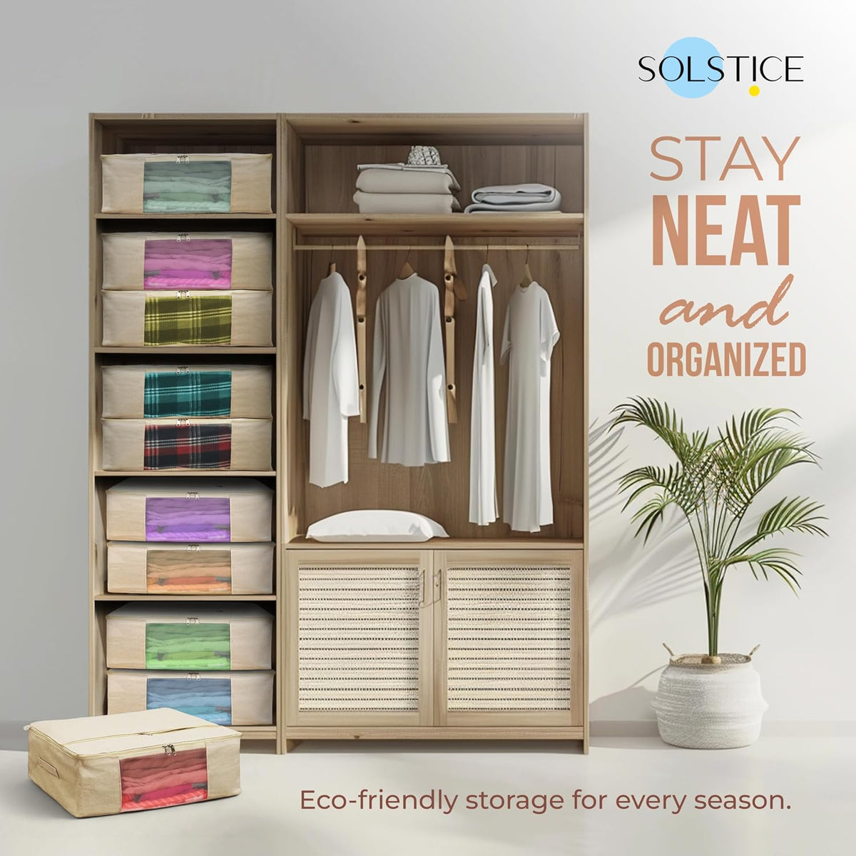 SOLSTICE Cotton Canvas Clothes Storage Bags/Saree Covers with Zip | Extra pocket | for Storage Specially Design for Woman Dresses, Sarees, Lehengas for Wardrobe