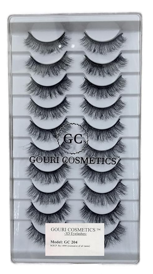 GOURI COSMETICS™ 3D FALSE EYELASHES - False Eyelashes for Women - (10 Pair Pack) TM10 204