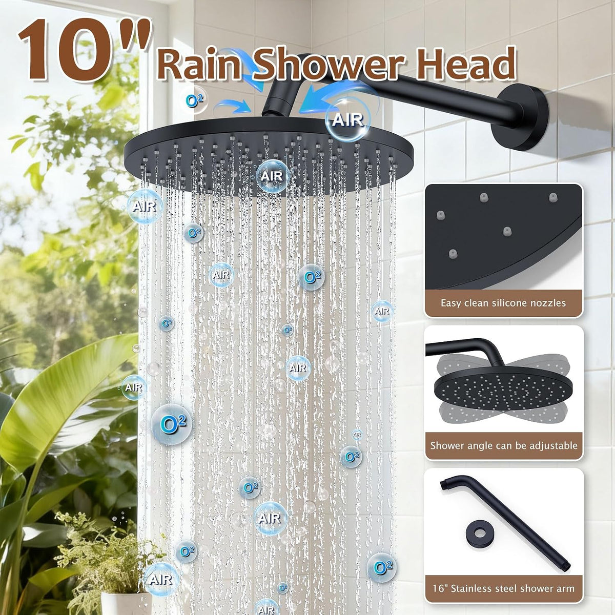 Iriber Mattle Black Round Rain Shower System Faucet Set，Filtered Shower Head with Handheld, Modern Bathroom 9 Spray Mode Showerhead with Filters,Shower Valve Tr