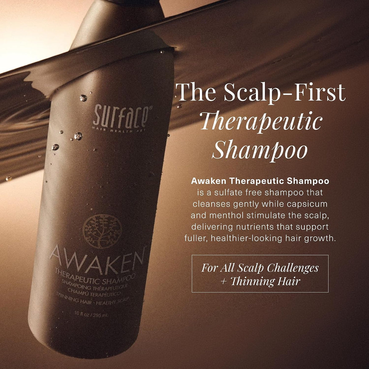 SURFACE Hair - Awaken Therapeutic Shampoo – Natural Ingredients for Thinning Hair and a Healthy Scalp - 2 fl oz