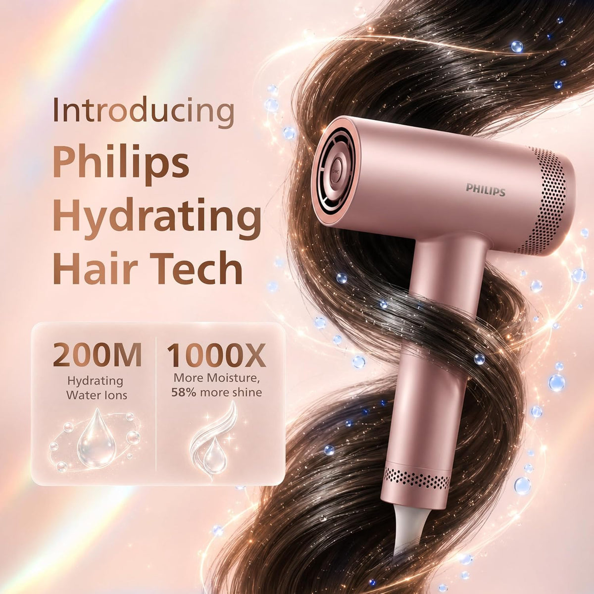 Philips Hydrating Hair Dryer | Water ions maintain 100% Hair strength | Mositure Rich Shine & Frizz Reduction | ThermoShield Sensors for customized drying | Pow
