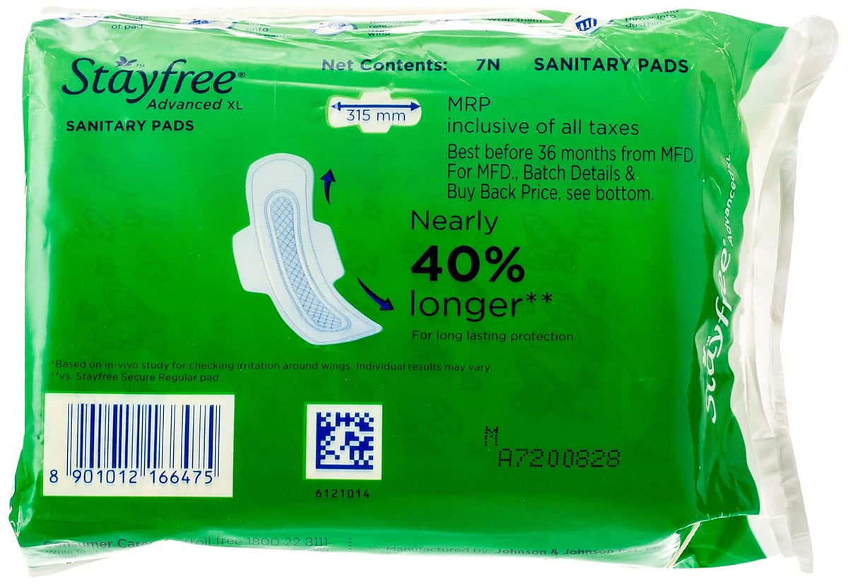 Stayfree Advanced Xl Ultra Comfort Sanitary Napkins With Wings (7 Count) Pack Of 1 Extra-large