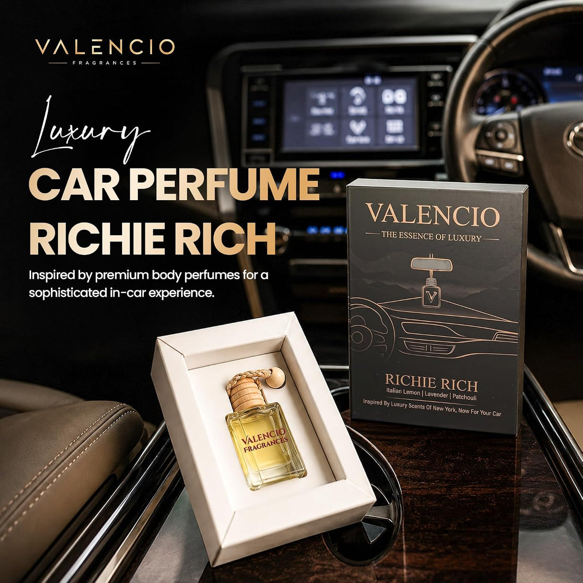Valencio Luxury Car Perfume Richie Rich – Italian Lemon Hanging Diffuser | Fragrance Inspired by Luxury Body Perfumes | Natural Essential Oils | Long-Lasting Fr