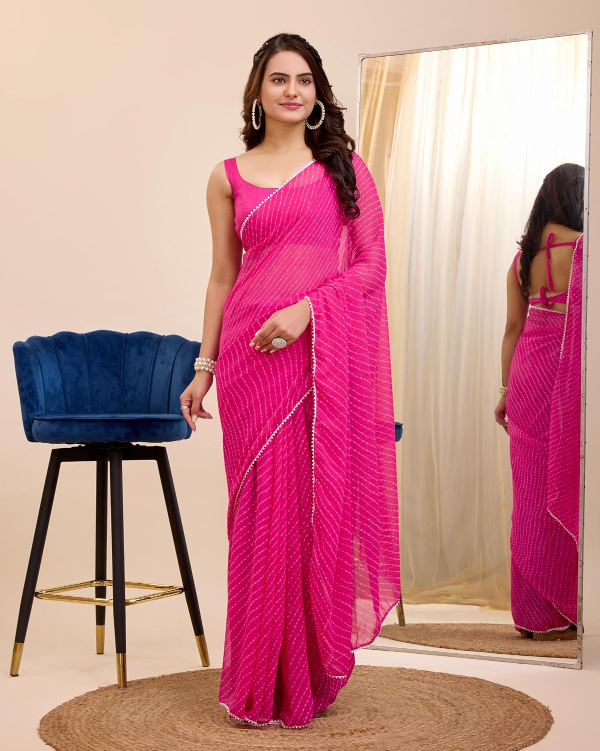 VAIRAGEE Ladies Soft Georgette Stylish Printed Ready to Wear Saree with Unsewn Blouse (2054) Rose