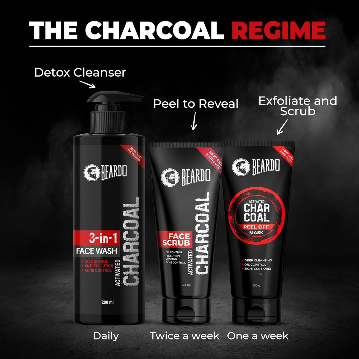 Beardo 3-in-1 Activated Charcoal Face Wash| Deep Cleanse, Exfoliate & Detoxify | All-in-One Face Wash for Oily Skin, Dirt & Pollution Removal | Oil Control Face
