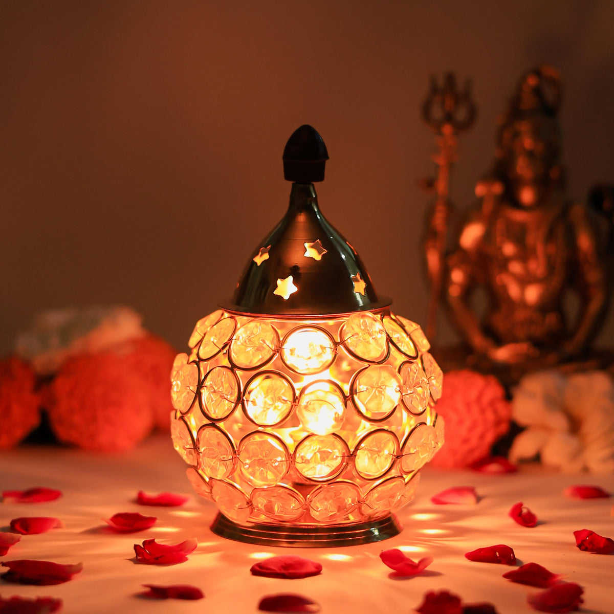Klassic 4.5 Inch Swastik Akhand Diya with Borosilicate Glass Shade | Pure Brass Oil Lamp for Mandir, Daily Puja, Pooja Room, Diwali, Prayer, Wick Holder Festive