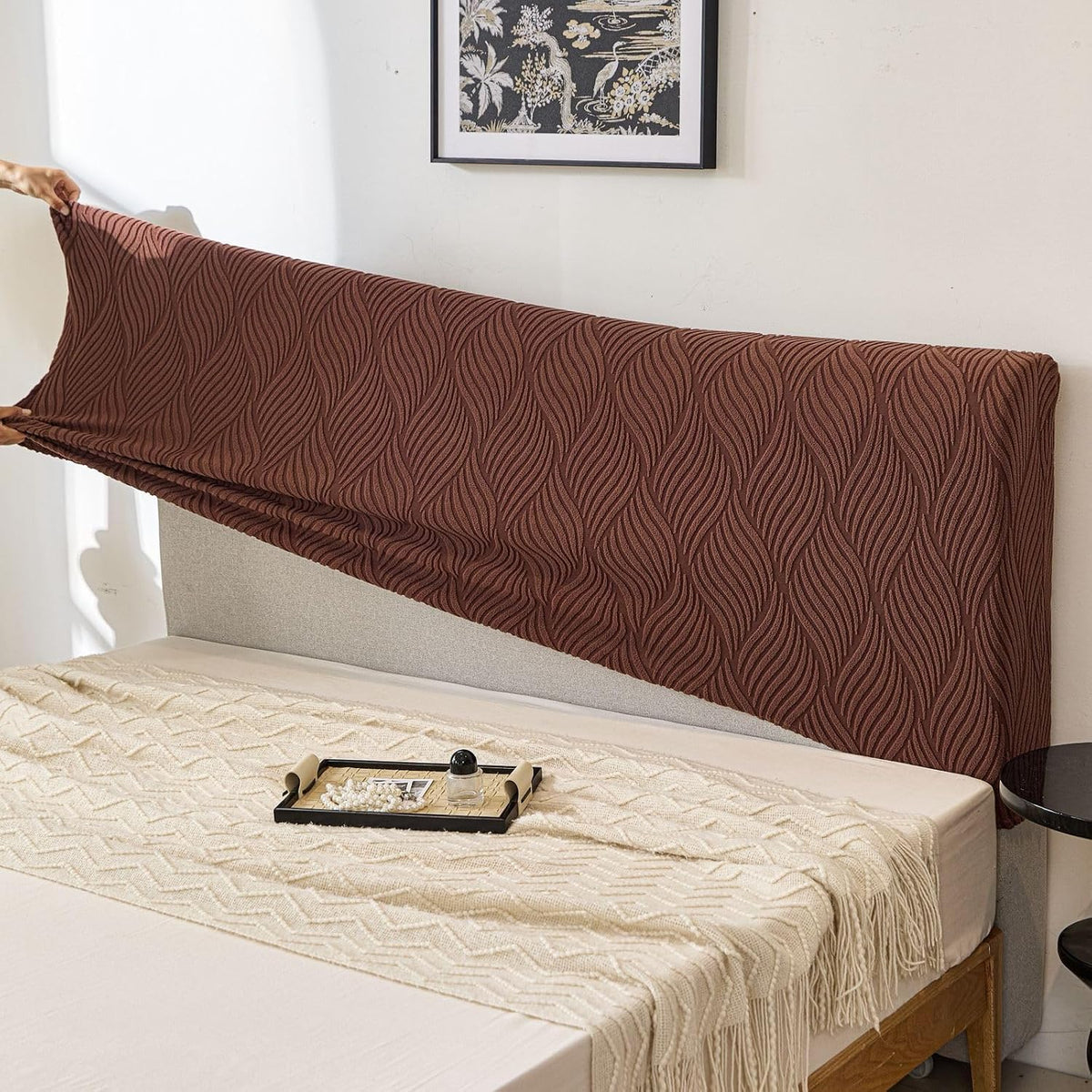 HOMETHREADS Stretchable Lycra/Velvet Headboard Cover | Soft, Dust-Proof & Wrinkle-Resistant Bed Back Protector | Fits Leather, Wooden & Fabric Bedsides |for 5ft