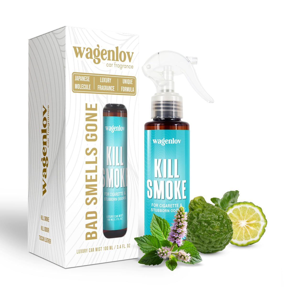 Wagenlov Kill Smoke, Odour Eliminator For Car, Home, Office | Patented Japanese Molecule Formula | Removes Stubborn Smoke Smells | Long-Lasting Luxury Air Fresh