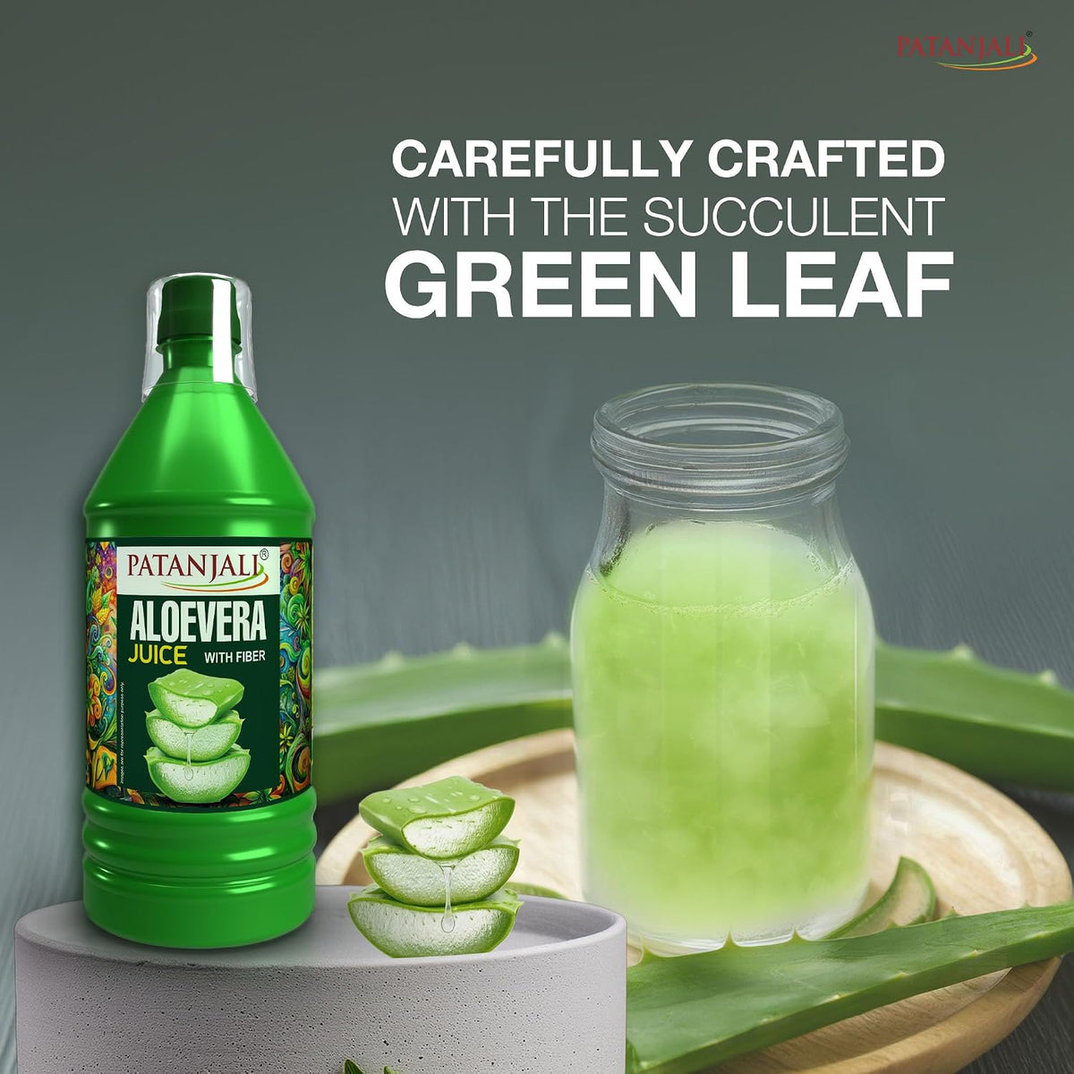 Patanjali Aloe Vera Juice with Fiber, Immunity Booster, Natural Indian Ayurvedic Drink, Gives Glowing Skin, Promotes Hair Growth, Rich in Dietary Fiber - 1L