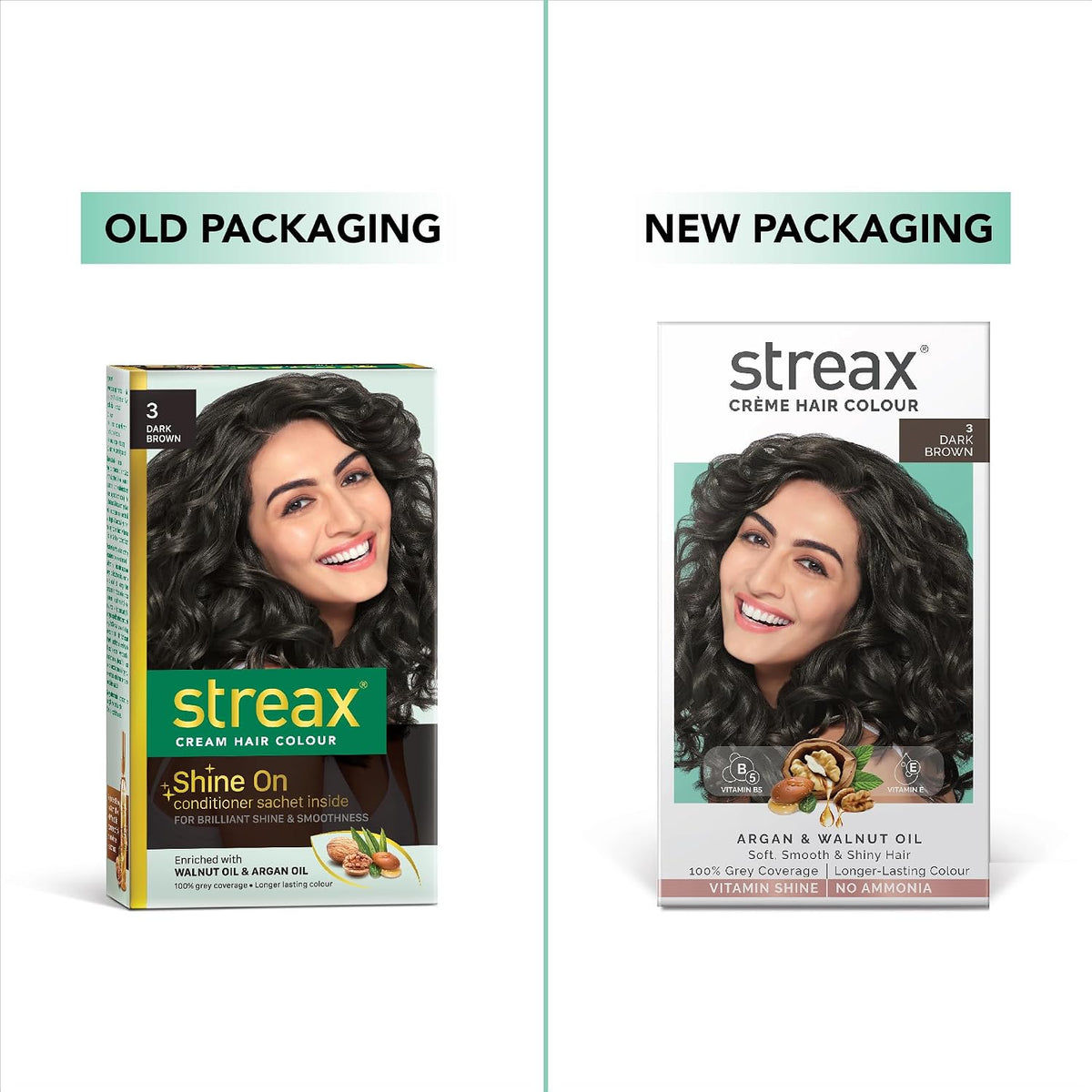 Streax Women's Crème Permanent Hair Colour - 3 Dark Brown Hair Color, 100% Grey Coverage,Ammonia Free Hair Color, Long Lasting Hair Colour, Colourant Tube 60G,
