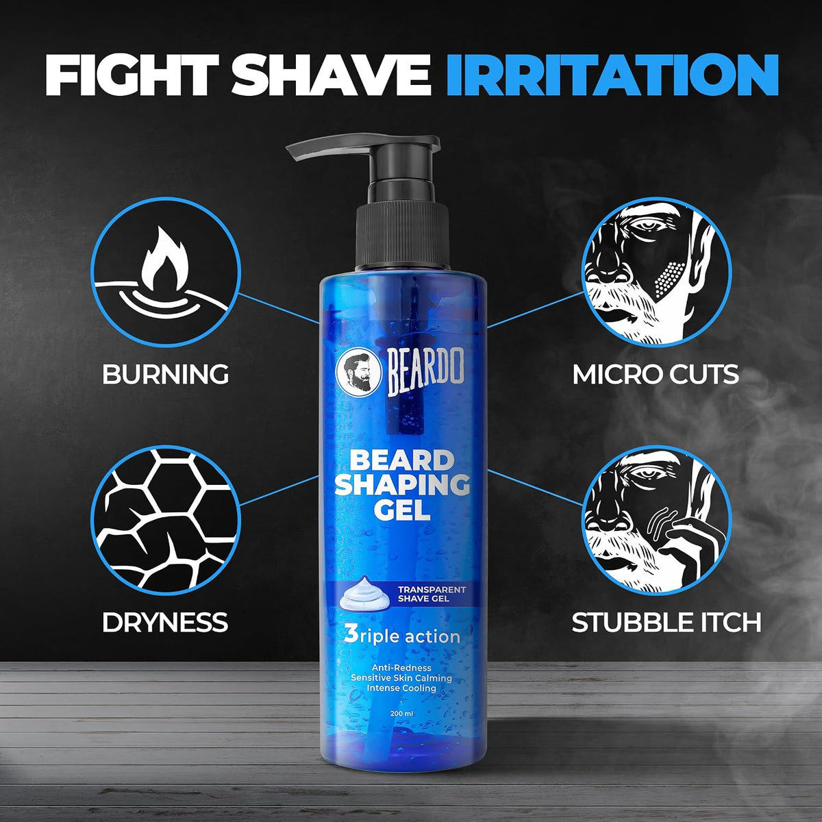Beardo Beard Shaping Gel, 200ml | 3riple Action Transparent Shaving Gel for Men | Shaving gel with Anti-Redness, Calming, Intense Cooling | Suitable for Sensiti