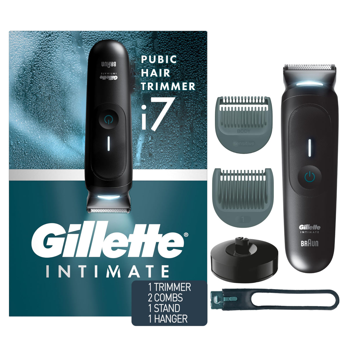 Gillette i7 Intimate Men’s Premium Pubic Hair Trimmer, Holiday Gifts for Men, Waterproof LED Body Hair Trimmer for Men, Manscaping Body Groomer