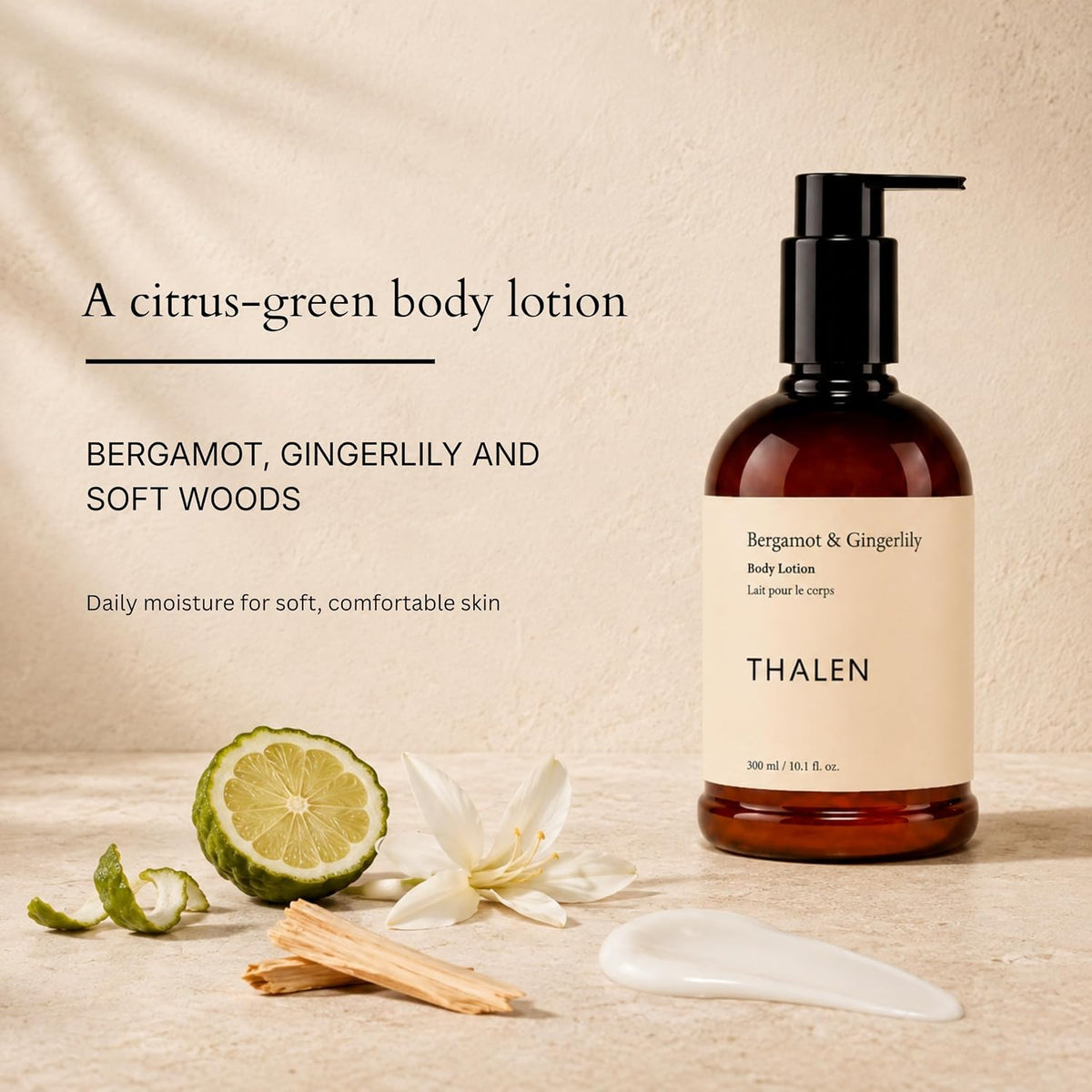 Thalen Bergamot and Gingerlily Body Lotion with Niacinamide, Kakadu Plum & Shea Butter, Daily Moisturiser for All Skin Types, Vegan, 300 ml