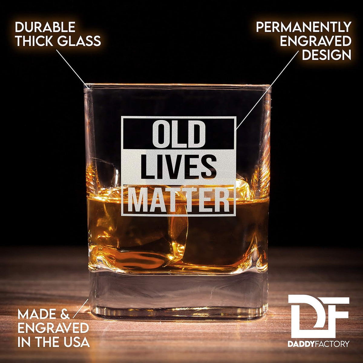Old Lives Matter Whiskey Glass Cup - Funny Birthday Gift For Dad, Grandpa, Old Man - Gag Gift, 10.25 oz Laser Engraved Lowball Rocks Glass Retirement Gift Old F