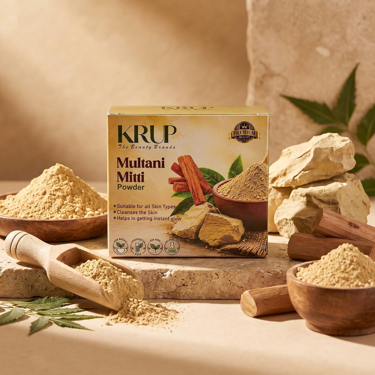 KRUP Multani Mitti Powder 200g | Pure Fuller’s Earth Face Pack for Oily Skin | Natural Clay Face Mask for Deep Cleansing, Oil Control & Fresh Looking Skin | Her