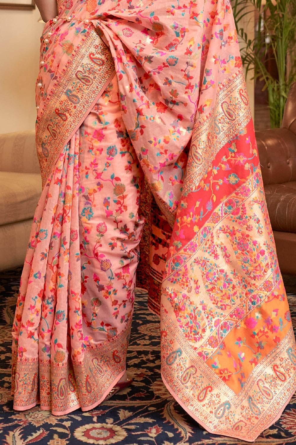 SGF11 Women's Kanjivaram Soft Silk Saree With Blouse Piece (Peach) 6.3metres