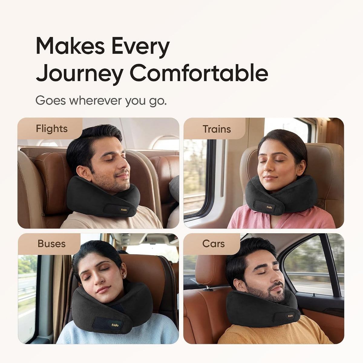 Frido Travel Neck Pillow, 100% Hi-Per Foam, Lightweight Neck Support Pillow, Neck Pillow for Flight Travel, Memory Foam, Adjustable Velcro Straps, Free Travel P