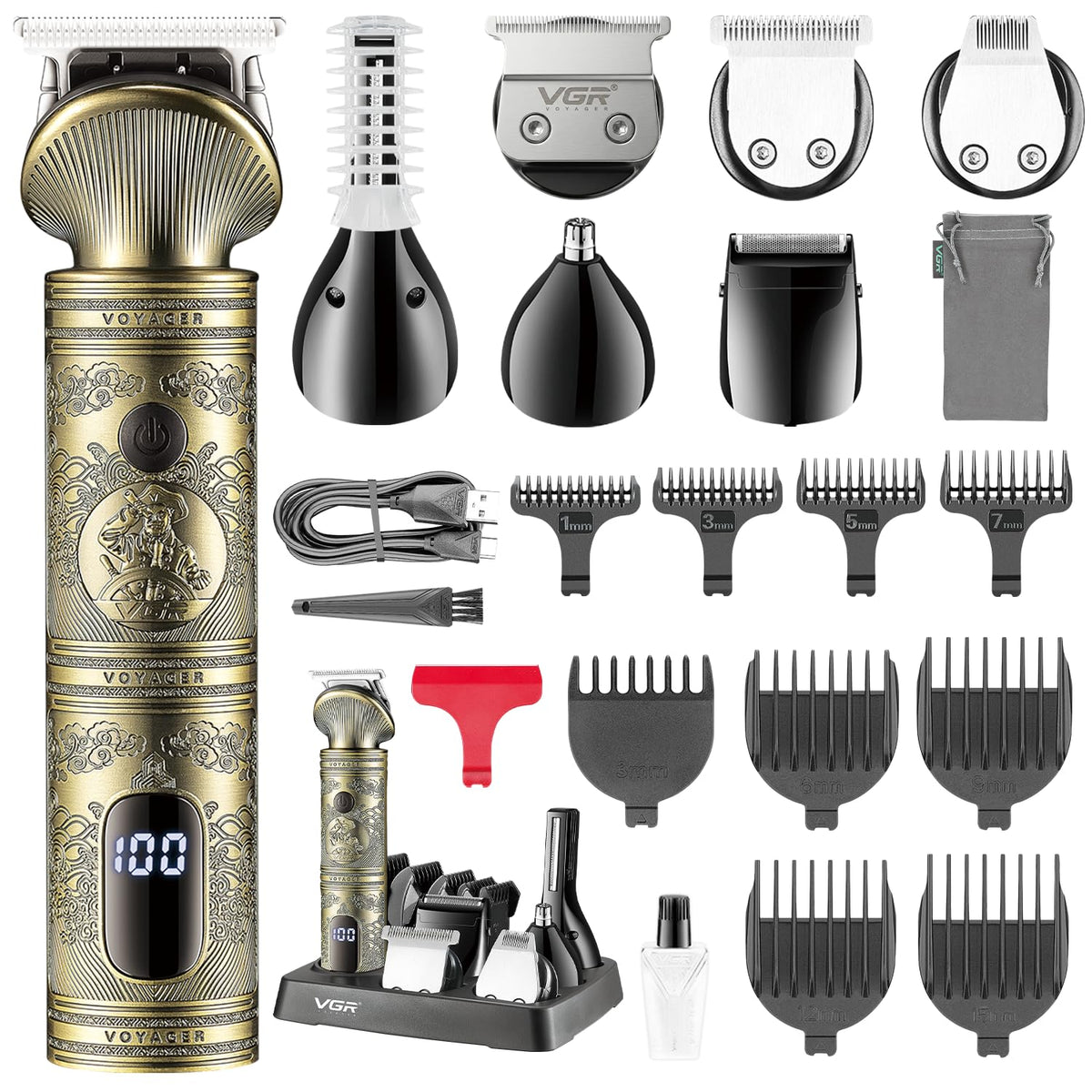 VGR V-106 Professional 6-in-1 Men’s Grooming Kit, Includes Hair Clipper, Shaver, Nose & Body Groomer, 180-Min Runtime, 1200mAh Lithium Battery, USB Fast Chargin