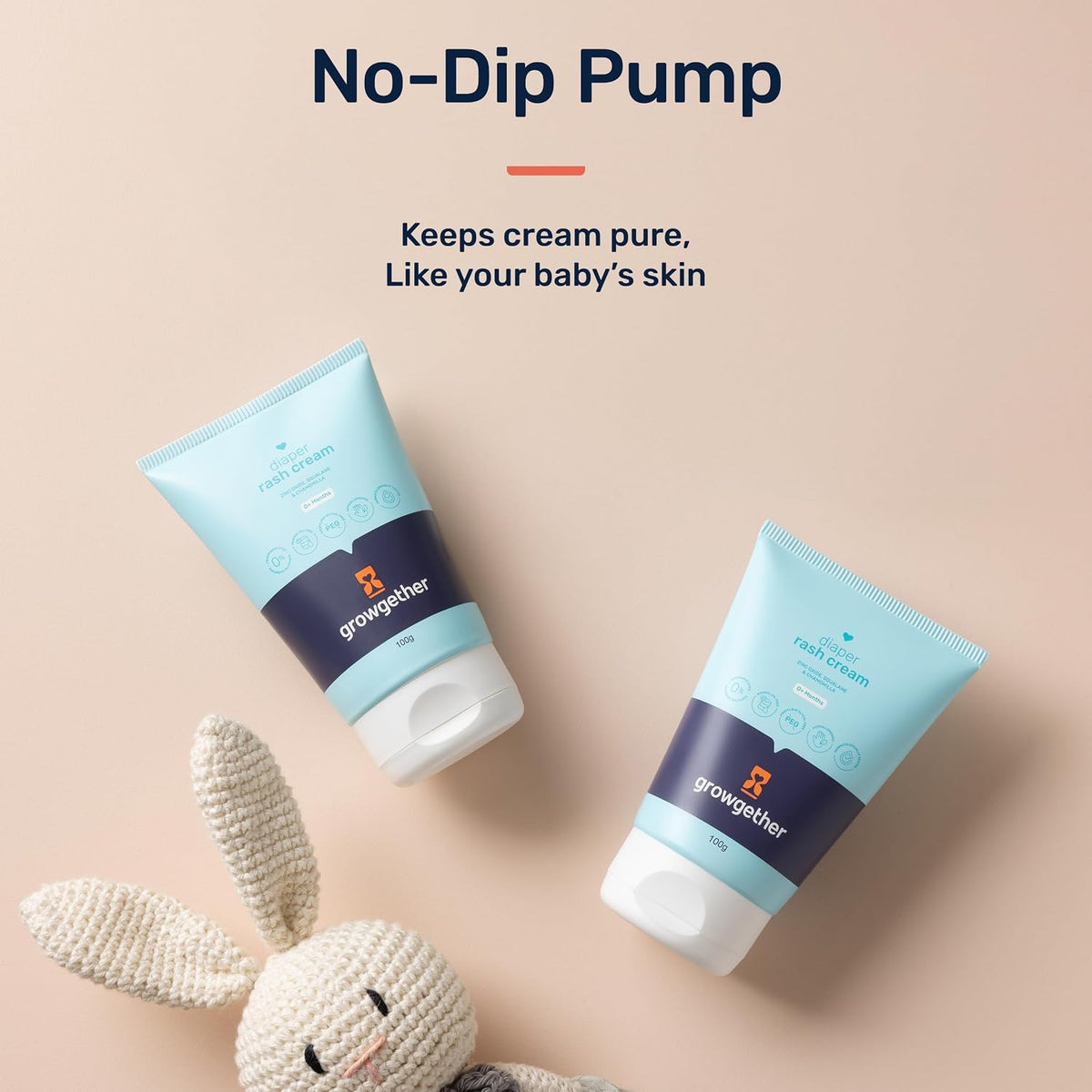 Growgether Baby Diaper Rash Cream | 3-in-1 Daily Protection with Zinc Oxide, Squalane & Chamomile, Hypoallergenic, Free from Parabens & Dyes, Fragrance-Free, No