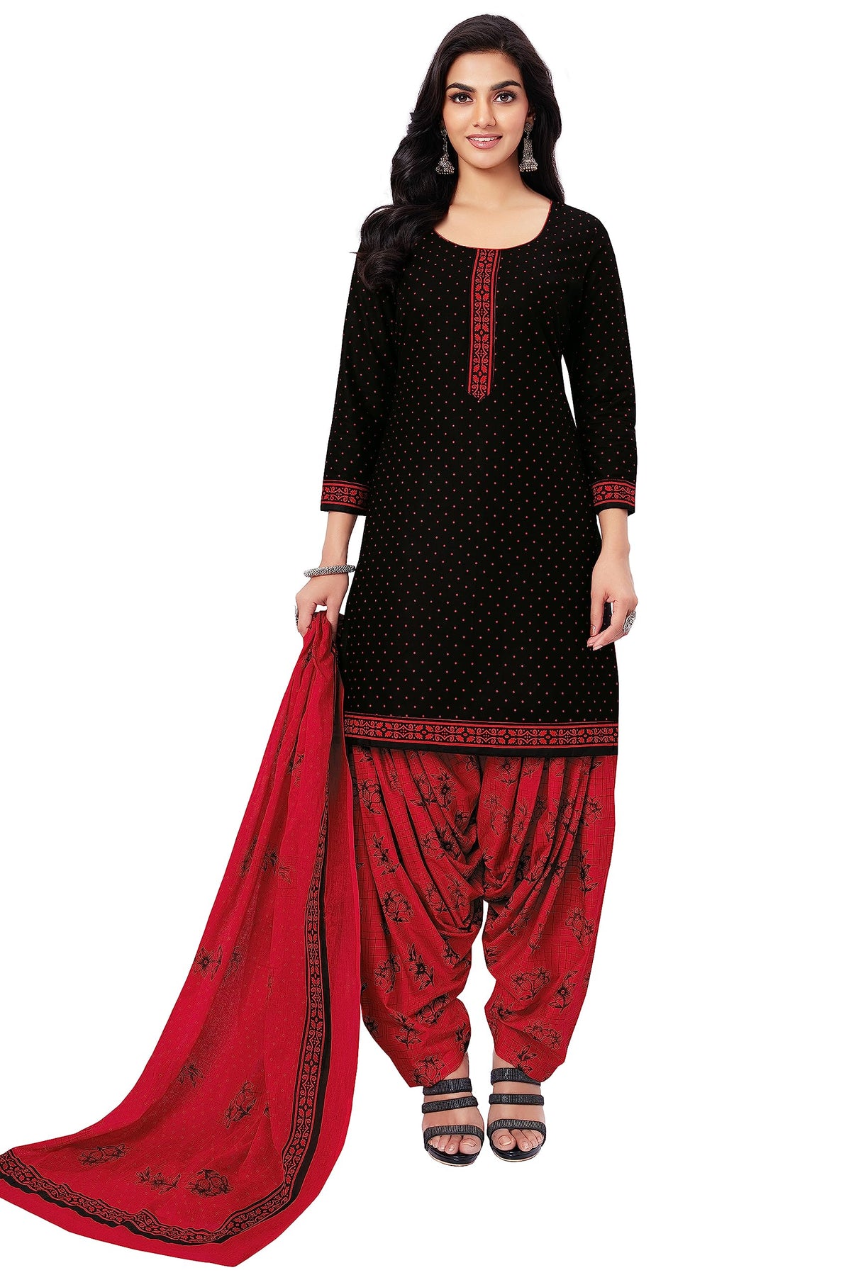 Miraan Cotton Printed Readymade Salwar Suit For Women (BANDCOLOR1711) S Black