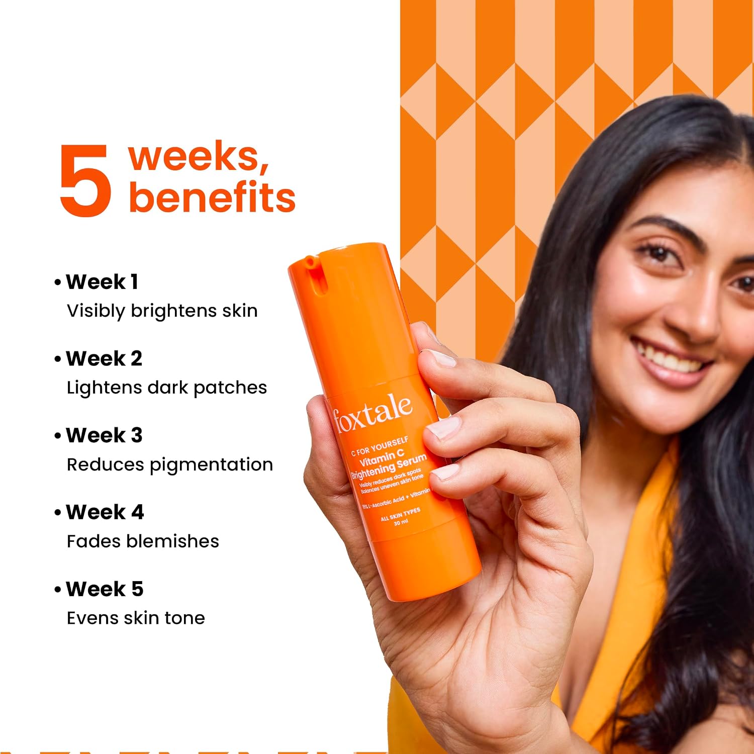 Foxtale 15% Vitamin C Face Serum for Glowing Skin | Purest Vitamin C (L-Ascorbic Acid) with Vitamin E | Moisturizing Serum for Sensitive Skin | All Skin Types | Face Serum for For Men & Women | 30 ml