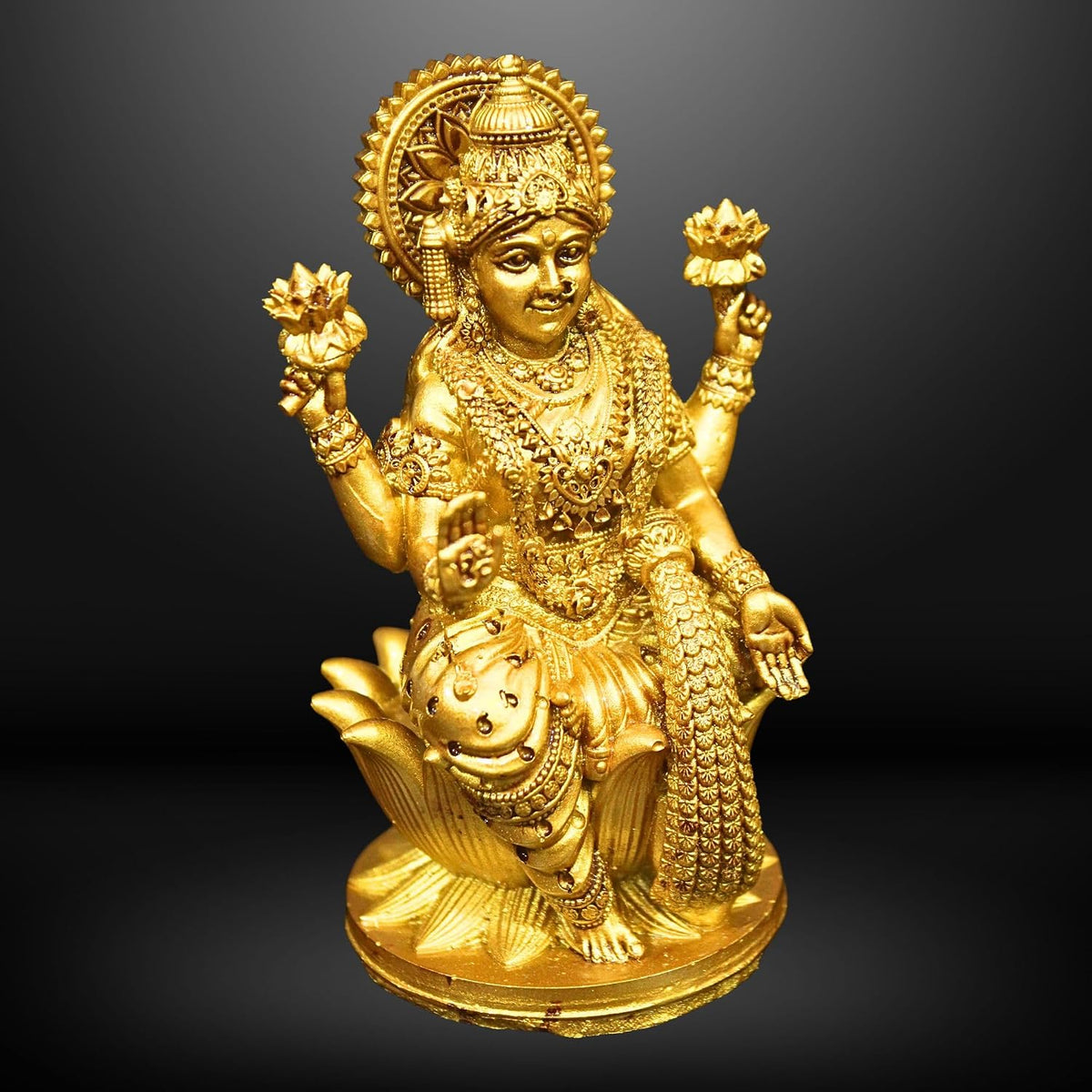 Goddess Lakshmi Laxmi Devi MATA Idol - 4.5 Inches Polystone Material Murti - Colour - Brass, Silver – Perfect Statue for Car Dashboard, Home, and Office Decor I