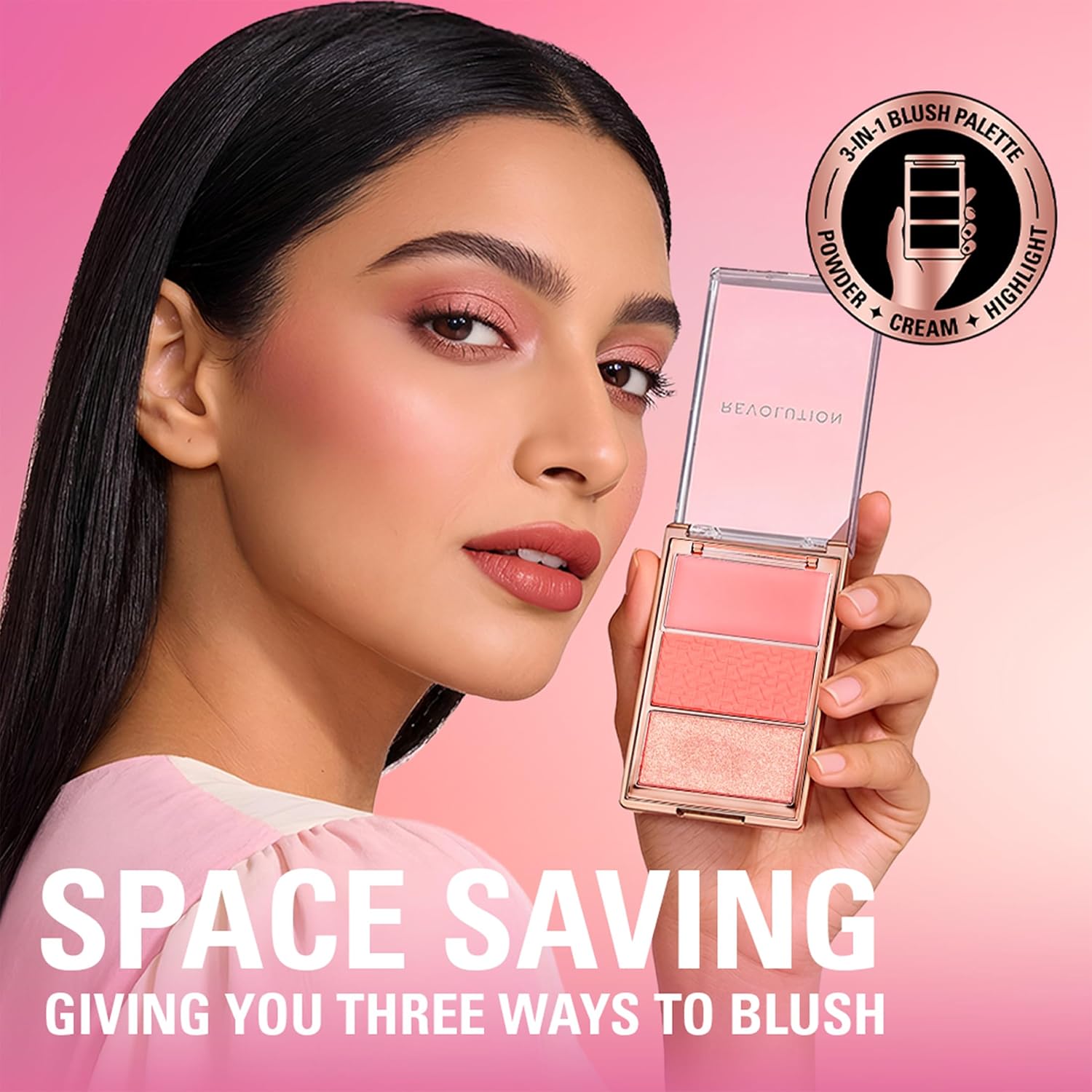Revolution Blush Icon Palette- Authentic Peach | Cream‑Matte‑Shimmer Trio with Hyaluronic Hydration | Highly Pigmented & Buildable | Long‑Lasting Flush for Indian Skin Tones- 9.8g