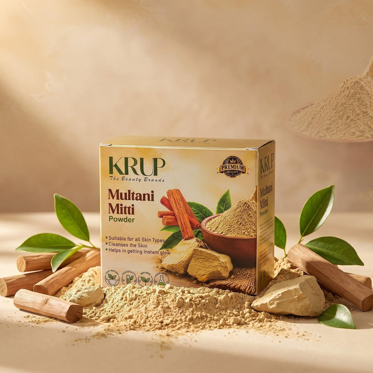 KRUP Multani Mitti Powder 200g | Pure Fuller’s Earth Face Pack for Oily Skin | Natural Clay Face Mask for Deep Cleansing, Oil Control & Fresh Looking Skin | Her