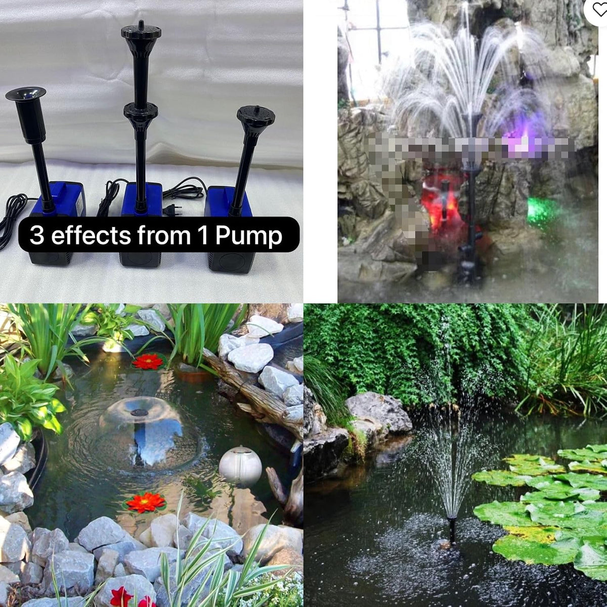 Asian Pumps 95W Powerful Submersible Pump 4000L/hr with Water Fountain Spray Nozzles Kit, Multiple Water Patterns Decoration, Garden Pond,Landscape with 3 Spray