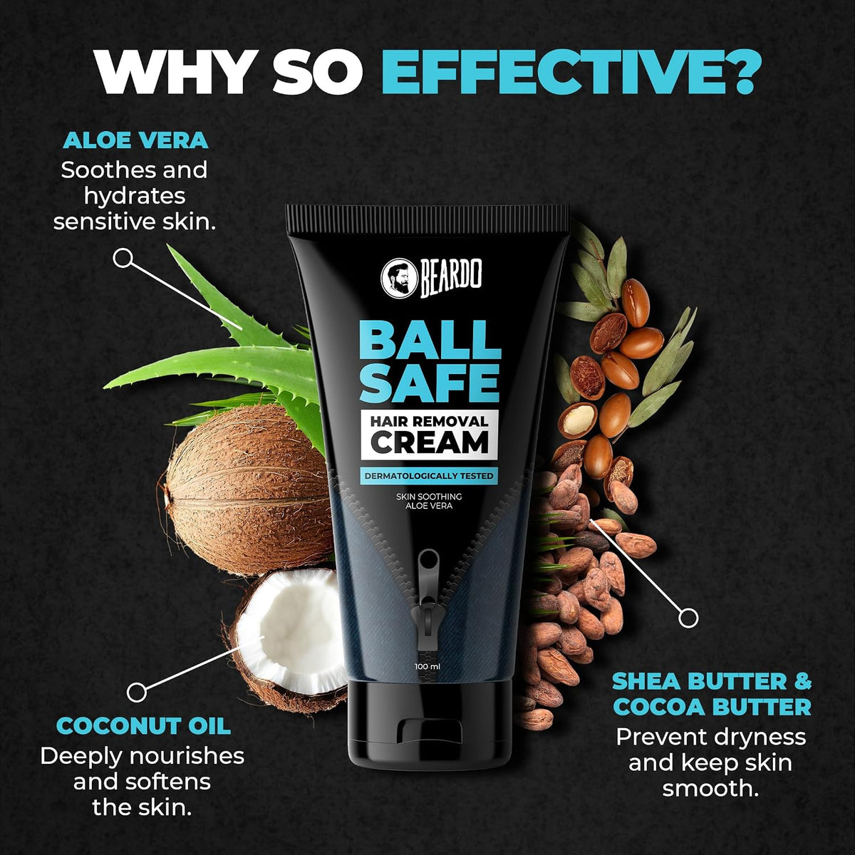 Beardo Ball Safe Hair Removal Cream | Intimate Hair Removal Cream for Men | Painless & Safe Hair Removal in Minutes | With Coconut Oil, Shea Butter & Aloe Vera