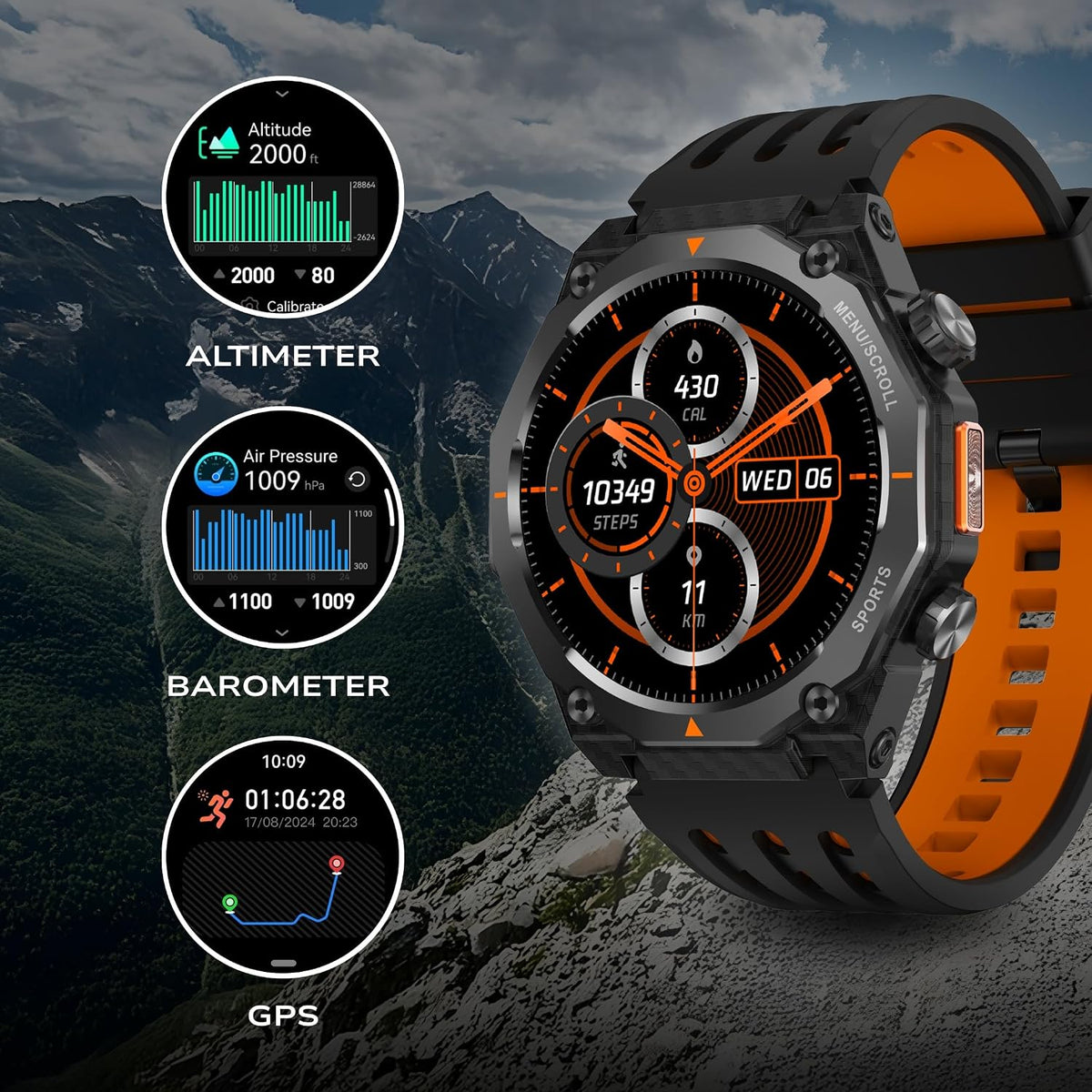 Fastrack Xtreme Adventure Smart Watch with 1.43” AMOLED Display,Dual Push Button, GPS, ABC, 1ATM, Inbuilt Torch, 100+ Multisports, Dual Tone Strap, BT Calling,