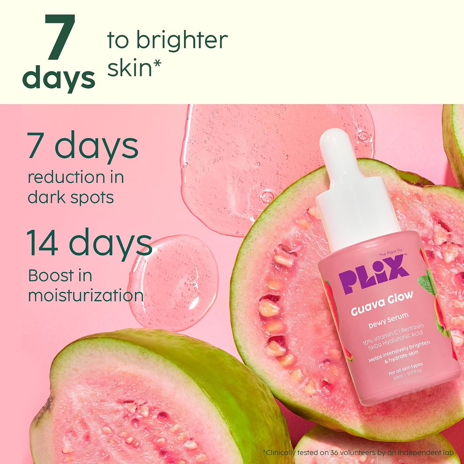The Plant Fix Plix 10% Vitamin C Face Serum (20ml) for Skin Brightening & Even toned complexion with Guava Extract, Hyaluronic acid & Pentavitin, for Women & Men | All Skin Types