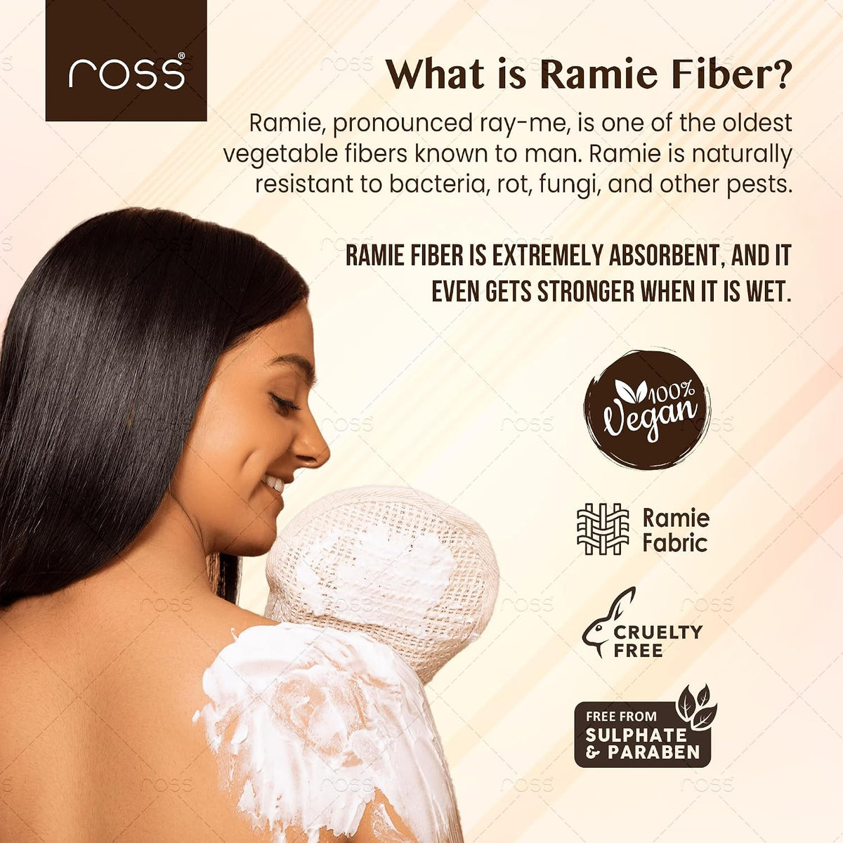 Ross Natural Ramie Bath Glove Scrubber Gentle Exfoliating Glove For Deep Cleansing, High-lather Foam, And Smooth, Refreshed Skin Perfect For Removing Dead Skin