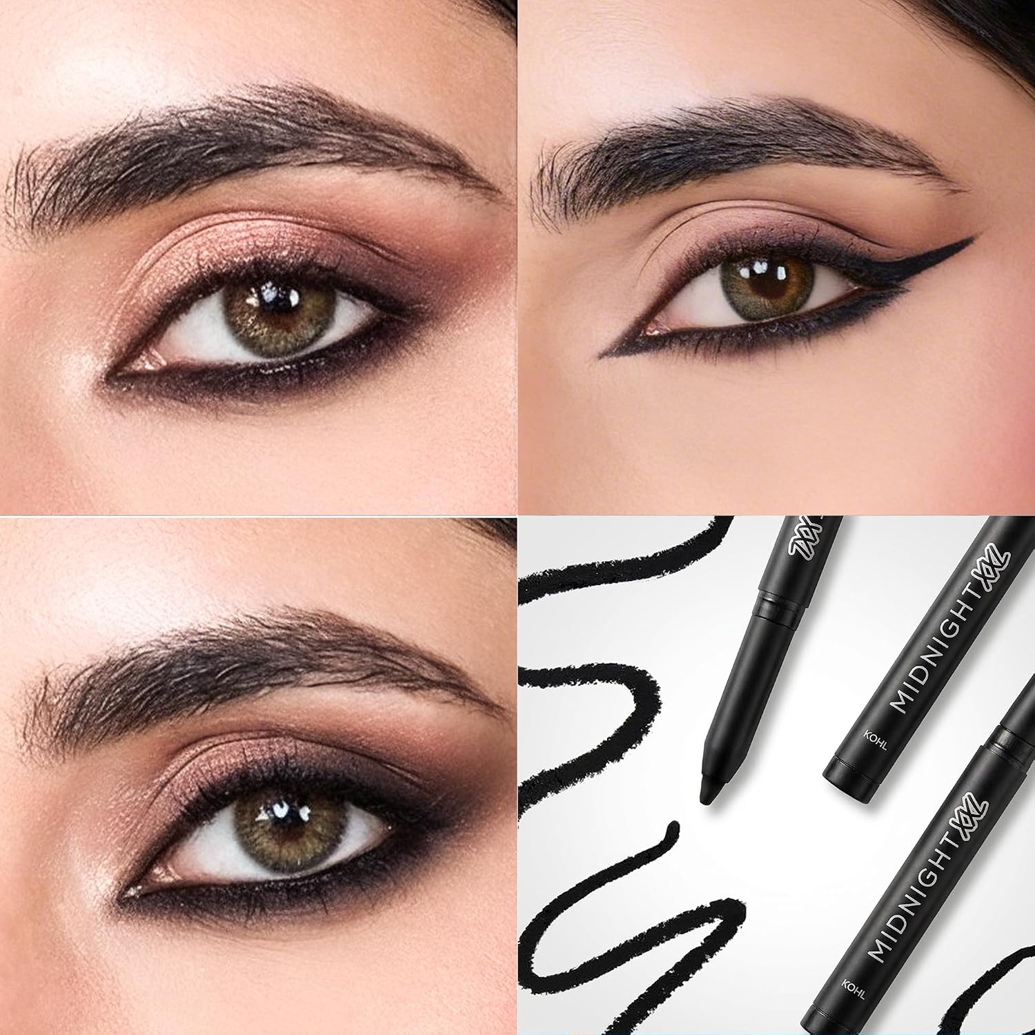 RENEE Midnight XXL Kajal | Black Kohl Pencil with Built-in Sharpener | Waterproof, Smudge-proof, 24Hr Long-Lasting | Ultra-Rich Pigment, Smooth Glide | 1.5g