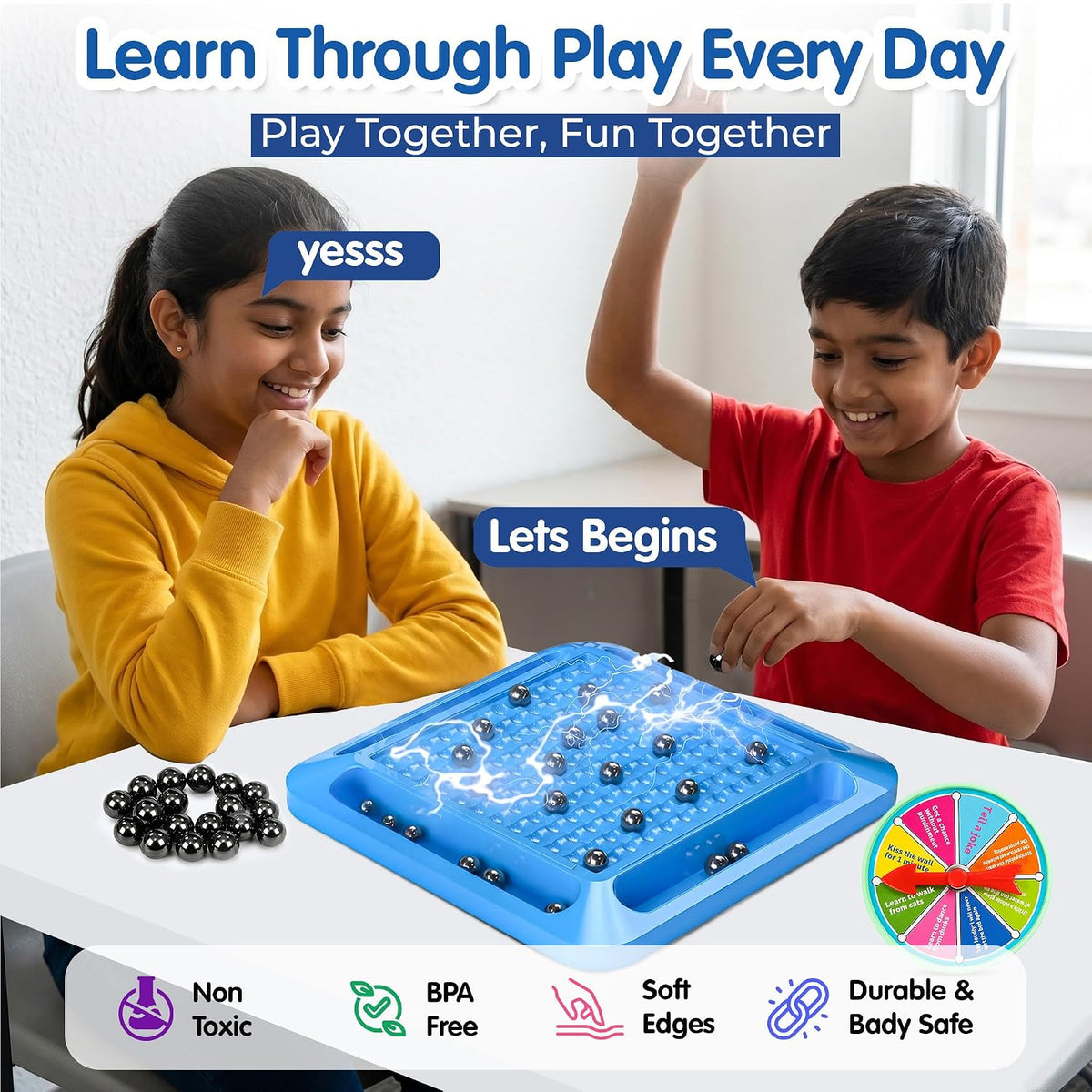 Kidology Magnetic Battle Chess Game for Kids 3+ Years | Builds Strategic Thinking & Cognitive Intelligence | 20 Magnetic Balls Spin Wheel Multiplayer | Family S