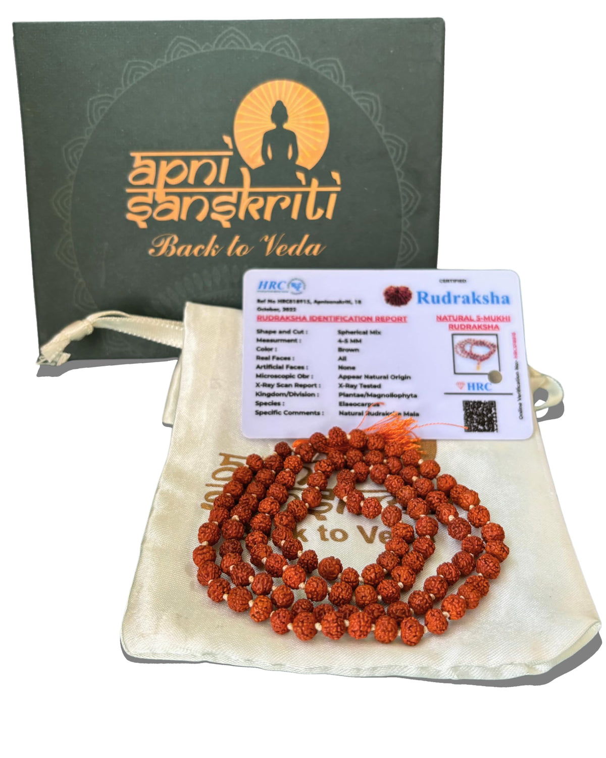 Apnisanskriti 5 Mukhi Rudraksha Mala for Men/Women Wearing (5Mm, Rare Small Bead Size, Neck Length, 108+1 Beads) - 100% Natural Brown Rudraksha Beads - Pack of
