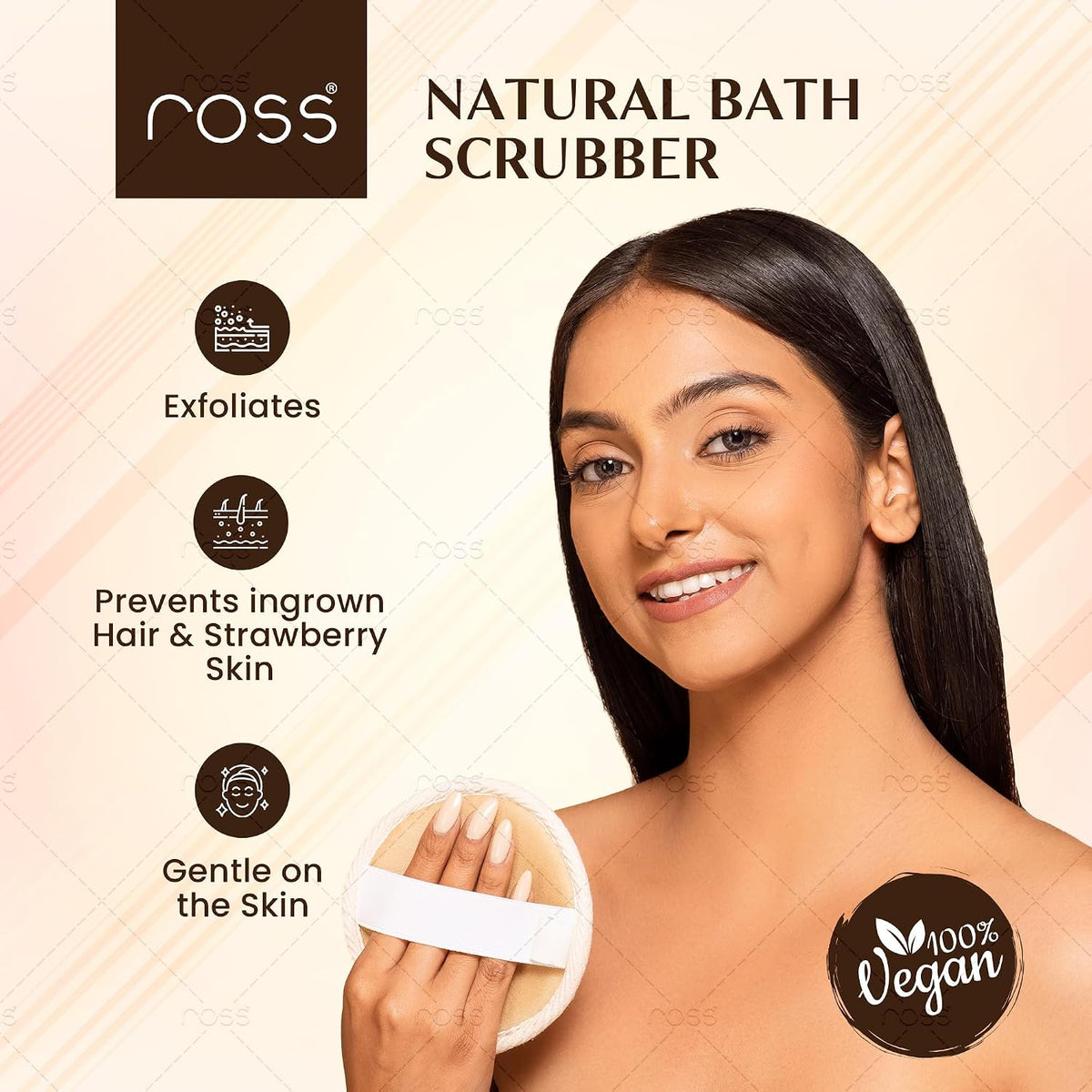 Ross Natural Ramie Bath Loofah Scrubber – Premium Exfoliating Body Scrubber for Deep Cleansing, High-Lather Foam, Gentle Skin Renewal, Improved Circulation, and
