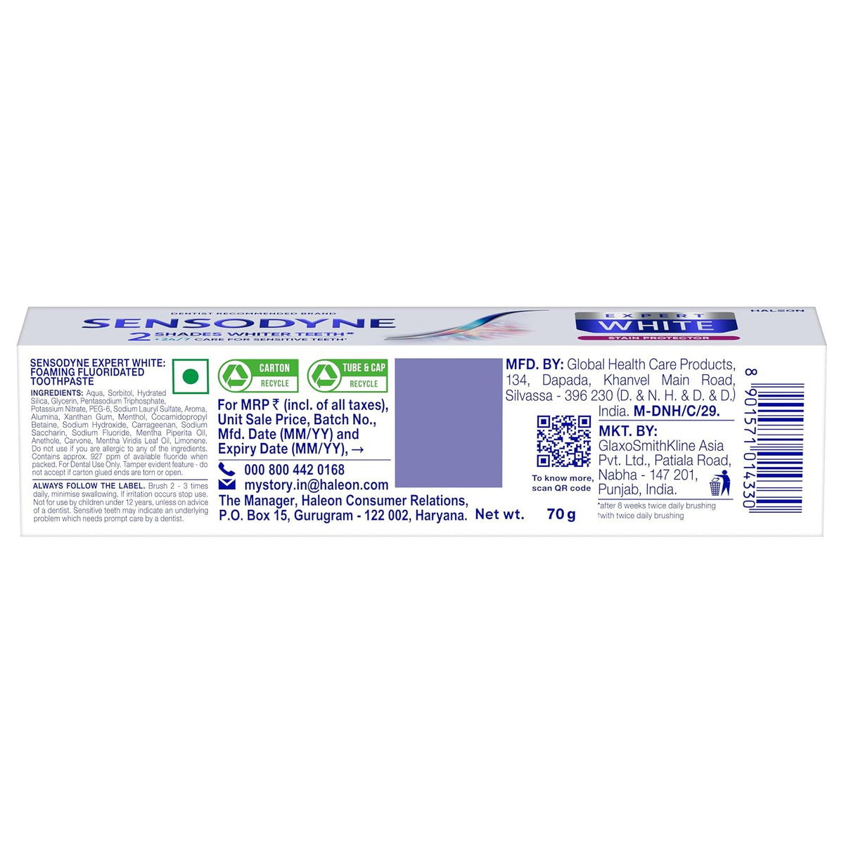 Sensodyne Expert White | Teeth Whitening Toothpaste | 2 Shades Whiter Teeth, 7X Stain Removal | Dentist Recommended | Enamel Safe - 70g