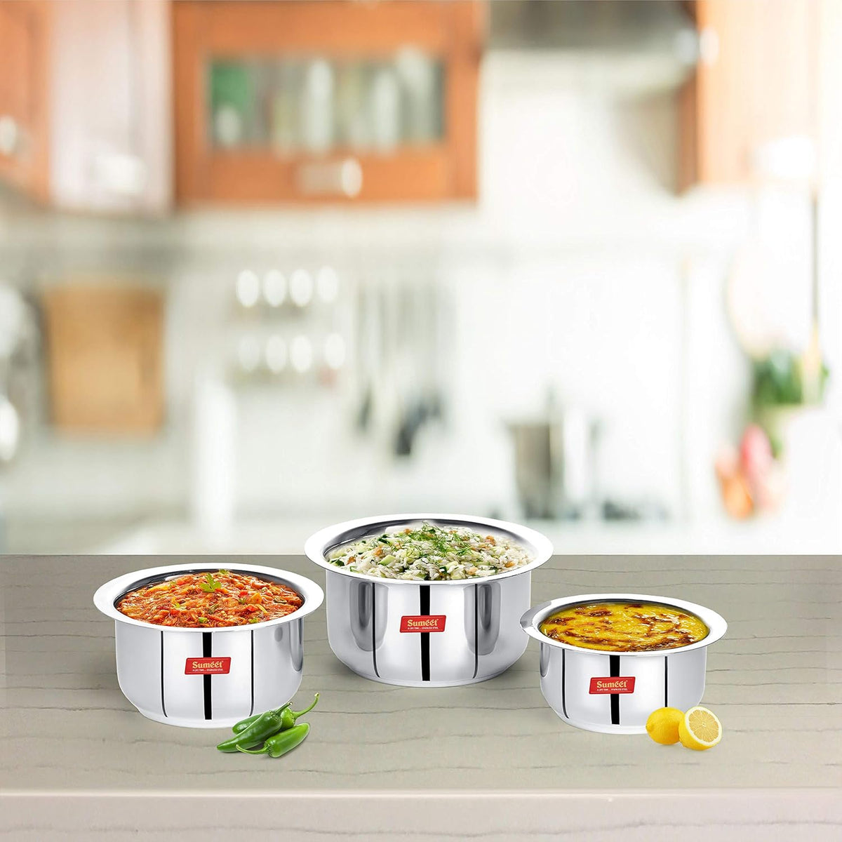 Sumeet Stainless Steel Tope/patila/cookware, 370, 550, 800ml, 3 Piece (Steel) 0.8 Litres