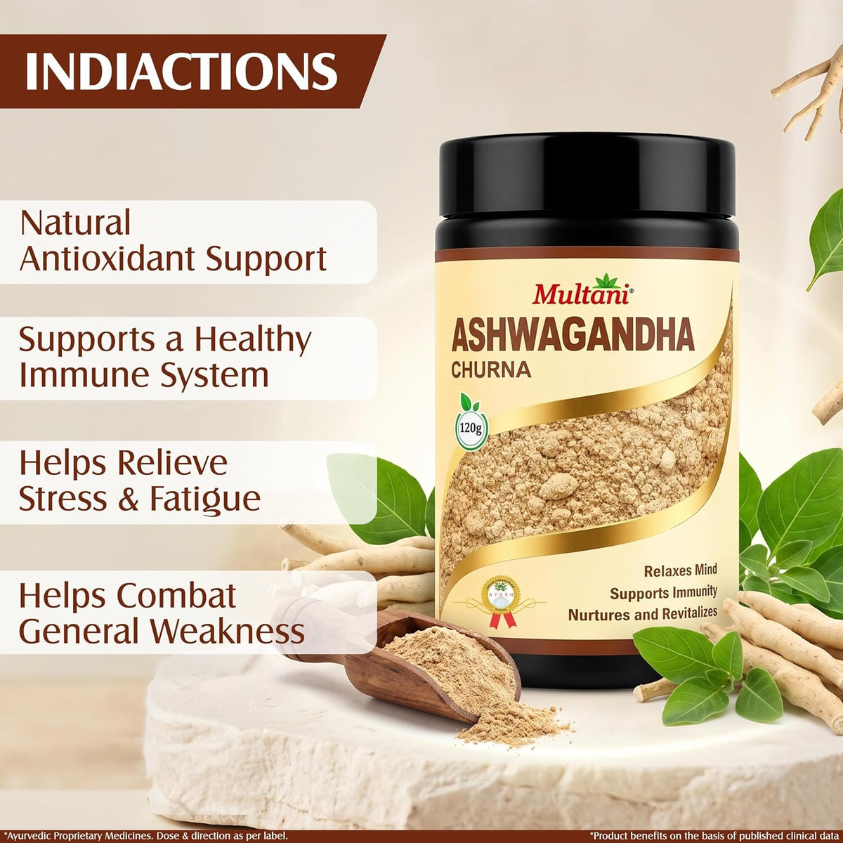 Multani Ashwagandha Churna 120 gm (Pack of 2) | Pure & Natural | Helpful In Stress Relief, Energy & Immunity | Ayurvedic Adaptogen | Withania Somnifera 120 g (P